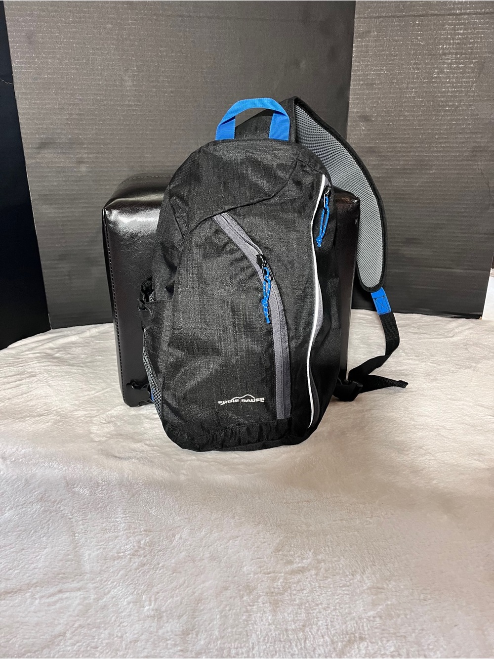 Eddie Bauer Sling Top Black Backpack with Blue Accents